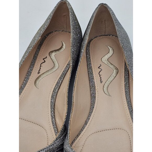 Nina Silver Gold Shimmer Pointed Toe Flats Dressy Glam Women's Size 9M - Picture 4 of 10